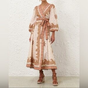 ZIMMERMANN Maxine Midi Wrap Dress in Orange Paisley Size AU3